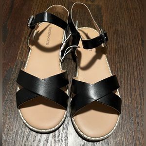 Girls Black Faux Leather Sandler